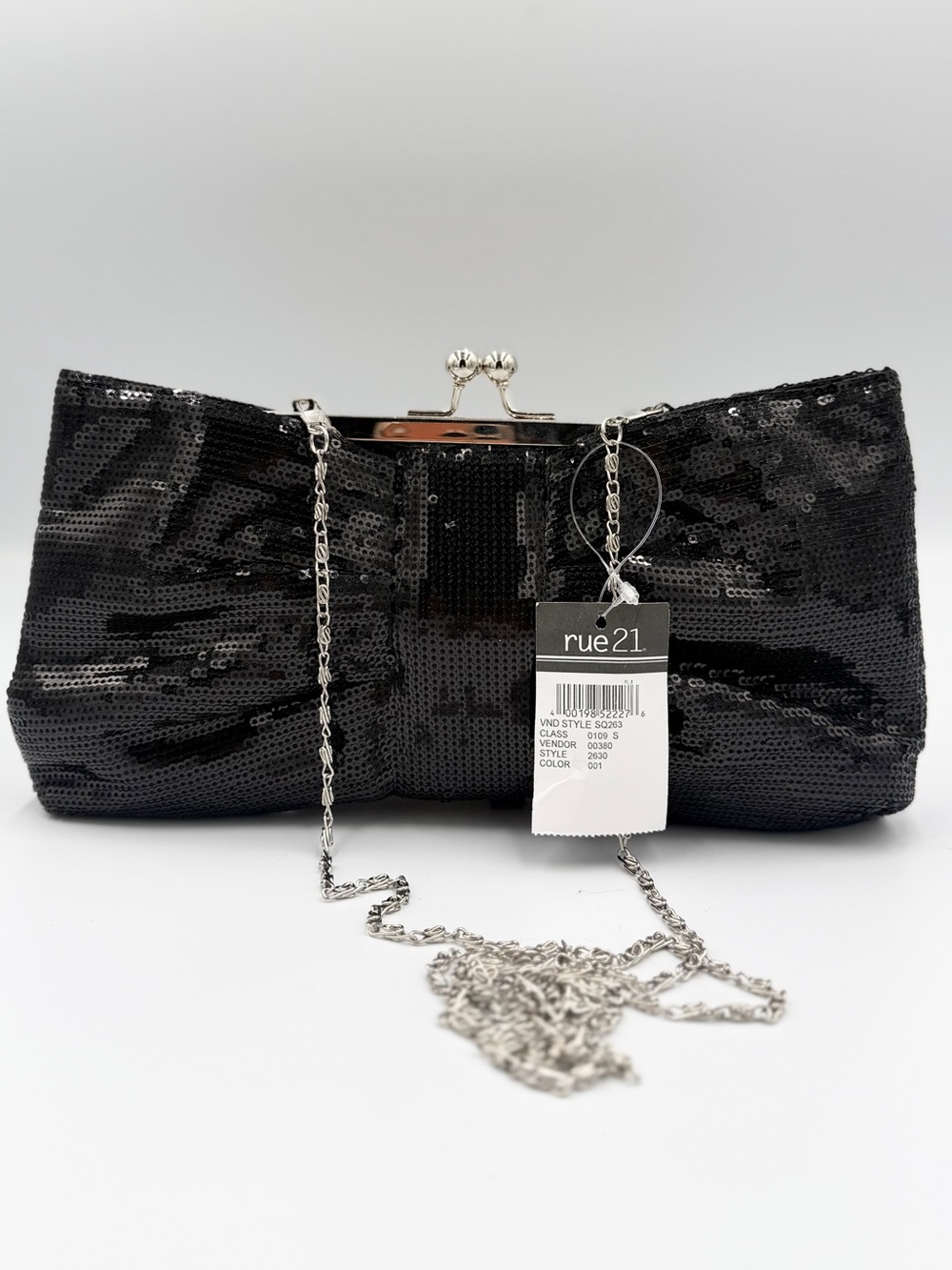 Rue21 Black kiss Lock Sequined Clutch with Silver Frame